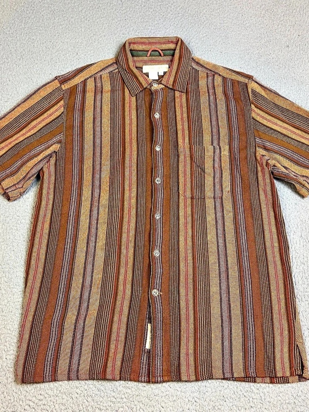 The Territory Ahead Shirt Men's Medium Brown Orange Striped Cotton Western